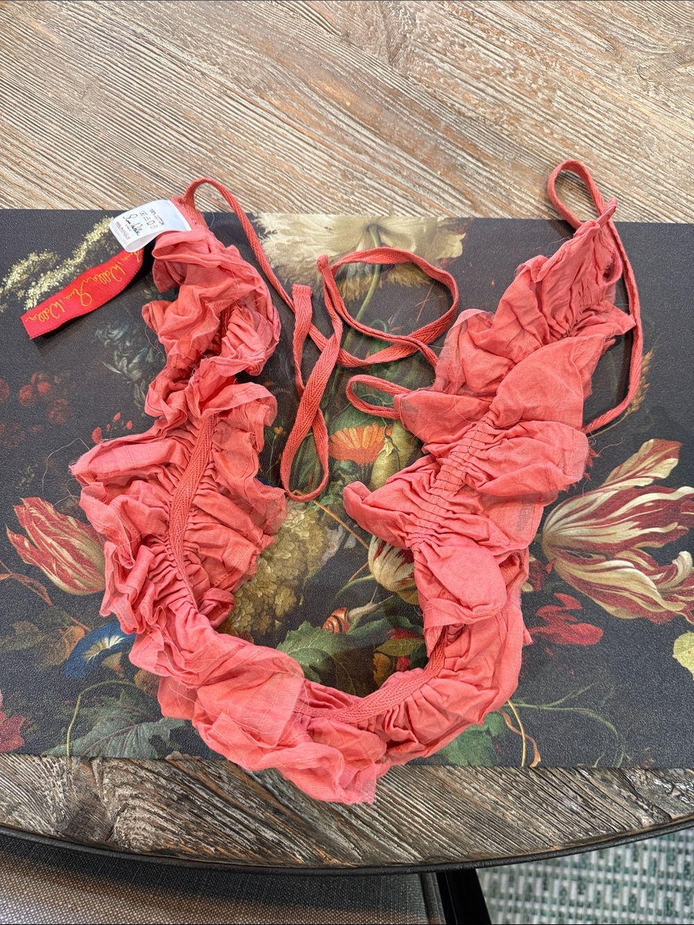 Ewa | Walla Women’s Ruffled Tie Belt Neck Adornment Coral Pink One Size NWOT